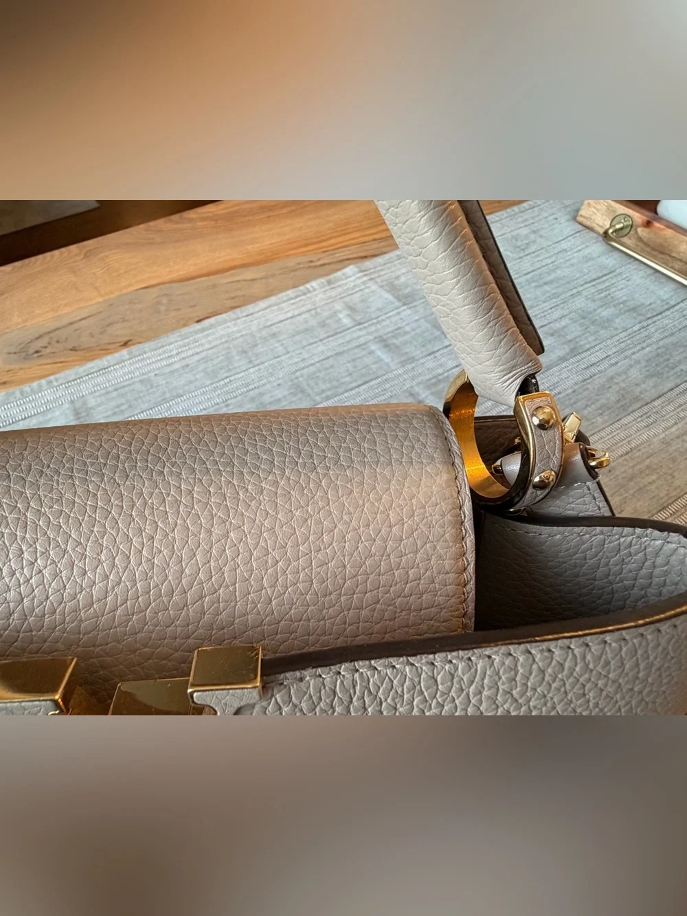Louis Vuitton Beige/Light Taupe Leather Satchel with Gold LV Accent